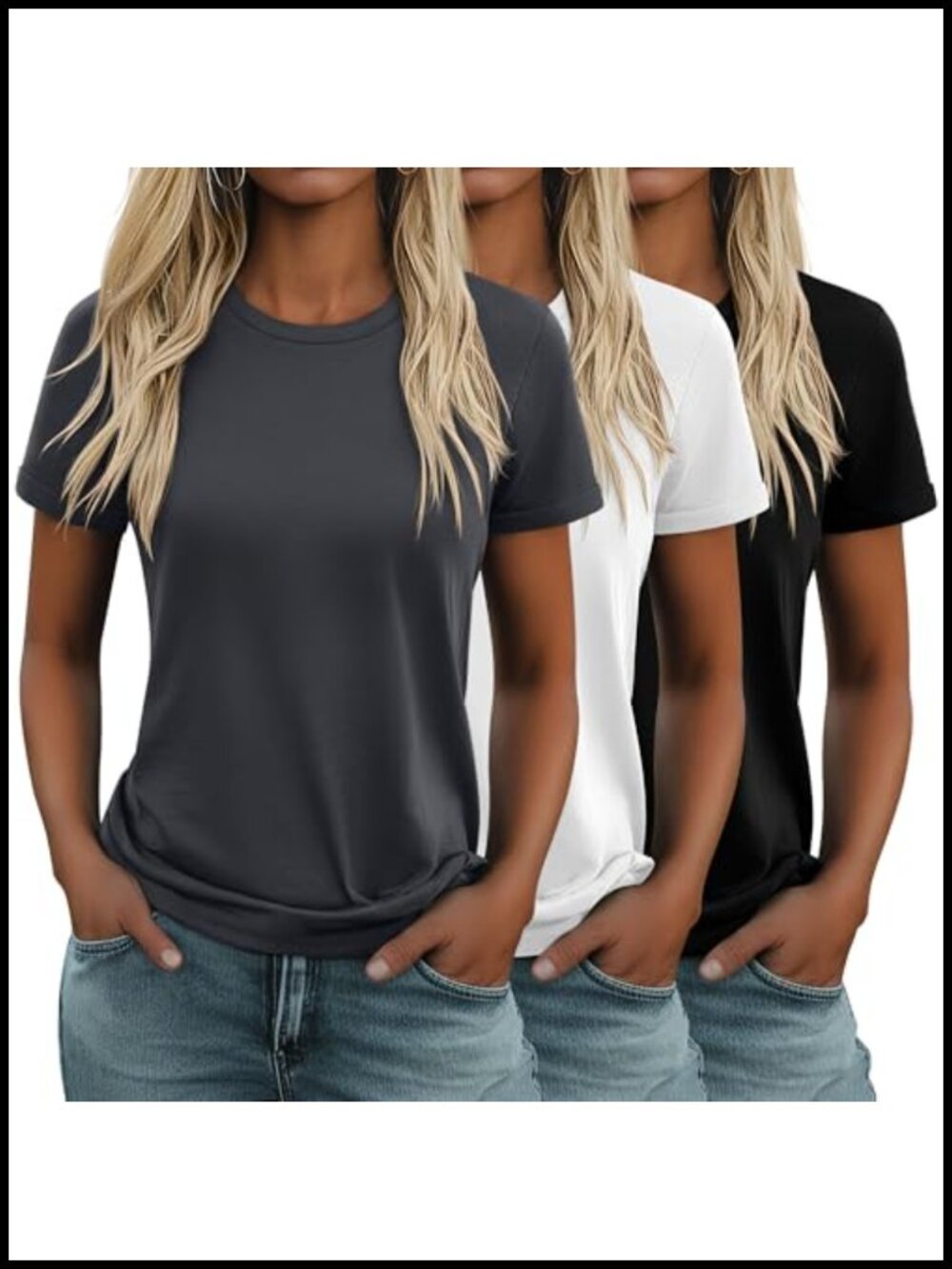 3 Pack Cotton Short Sleeve Crew Neck T-Shirts Women's Loose Fit